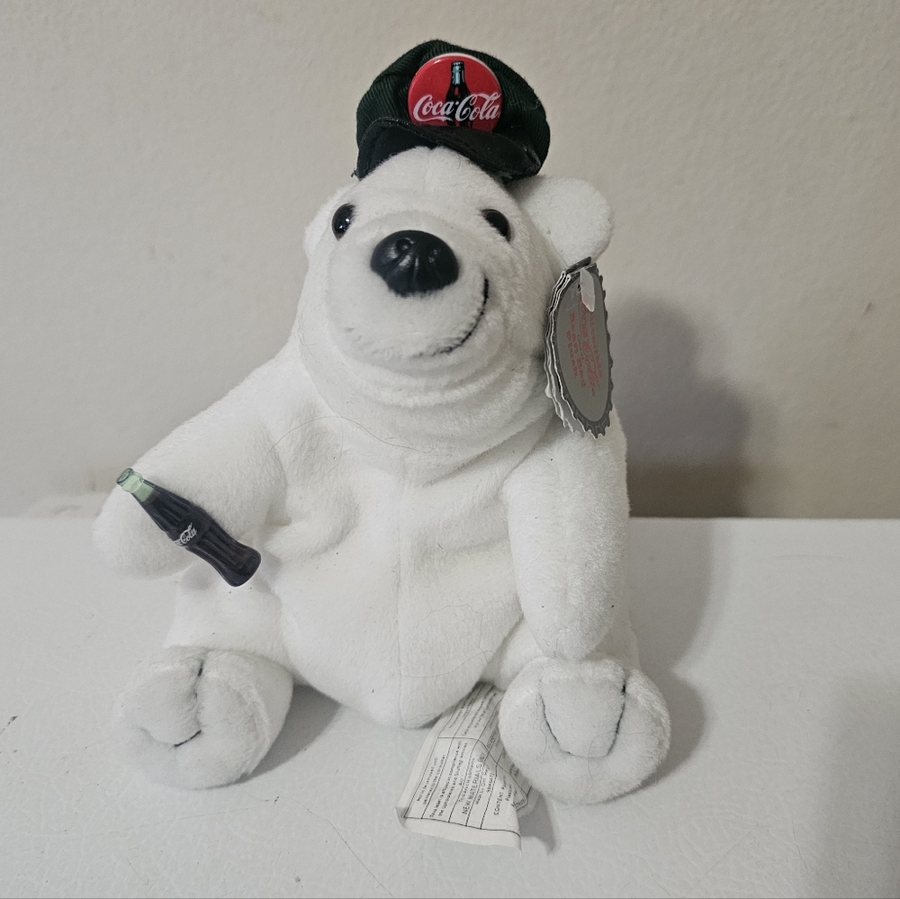 1997 Collectible Coca Cola Bean Bag Plush Polar Bear in Drivers Cap  #0140